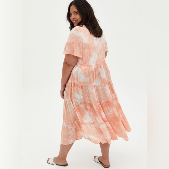 Torrid - Peach Tie-Dye Clip-Dot Kimono - Picture 3 of 15